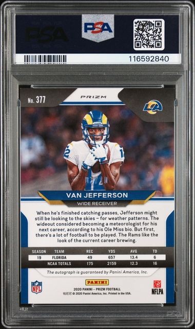 2020 PRIZM #377 VAN JEFFERSON RC Rookie Auto AUTOGRAPH GOLD /10 PSA 9 Top Pop! view 2