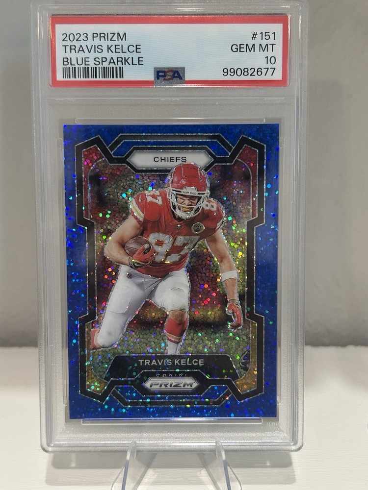 2023 Panini Prizm - Travis Kelce #151 Blue Sparkle Prizm 19/96 PSA 10