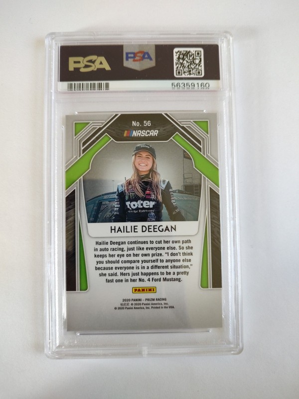 2020 Prizm Racing #56 Hailie Deegan Hand On Car rookie card PSA 10 NASCAR view 2