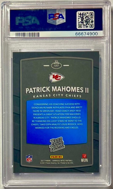 2017 Panini Donruss Optic Patrick Mahomes II Rated Rookie #177 PSA 9 Mint view 2