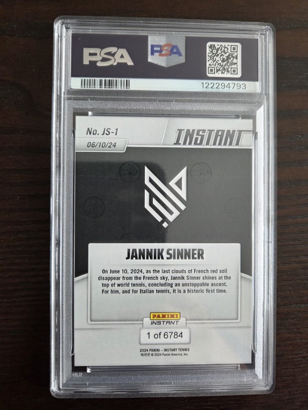 Jannik Sinner 2024 Panini Instant Tennis #JS-1 Rookie 1st Card PSA 9 Mint QTY view 2
