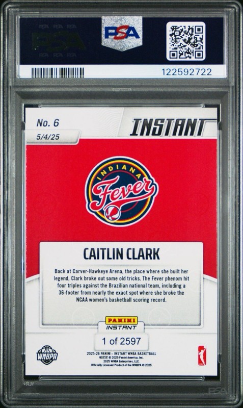 2025 PANINI INSTANT WNBA #6 CAITLIN CLARK PSA 10 GEM MT LOW POP /2597 view 2