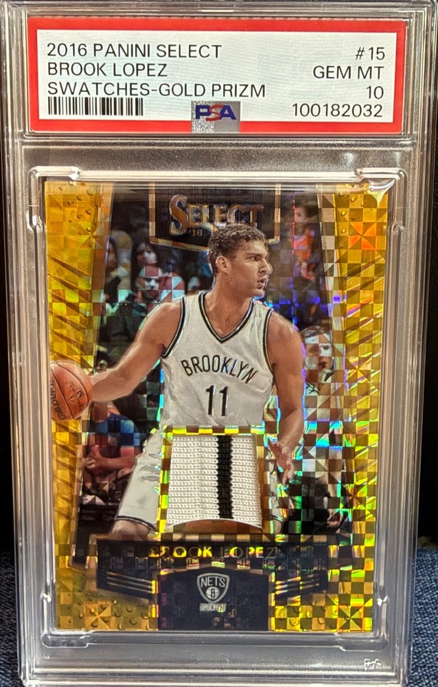 2016 Panini Select BROOK LOPEZ /10 Swatches Gold Prizm Game Worn Patch PSA 10