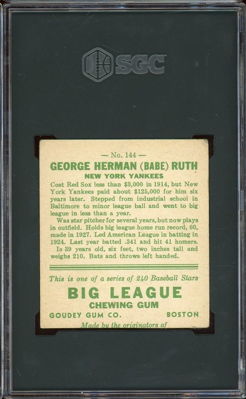 1933 Goudey Baseball #144 Babe Ruth SGC A view 2