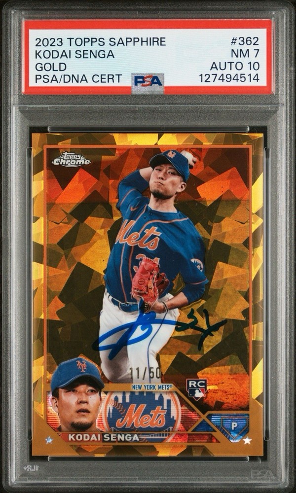 2023 Topps Chrome Golf Sapphire /50 Signed Kodai Senga Autographed Card PSA 7/10