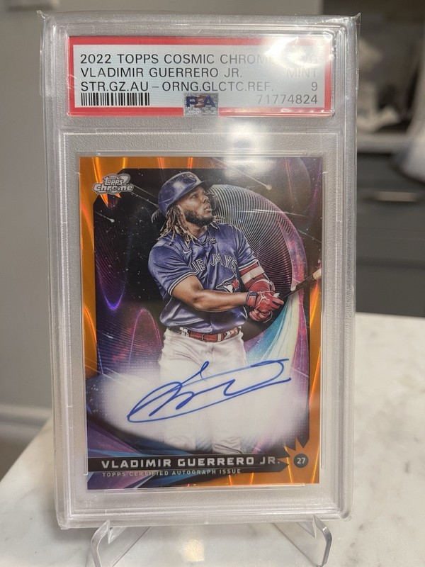 2022 vladimir guerrero jr Topps Cosmic Chrome /25 Orange PSA 9 view 2