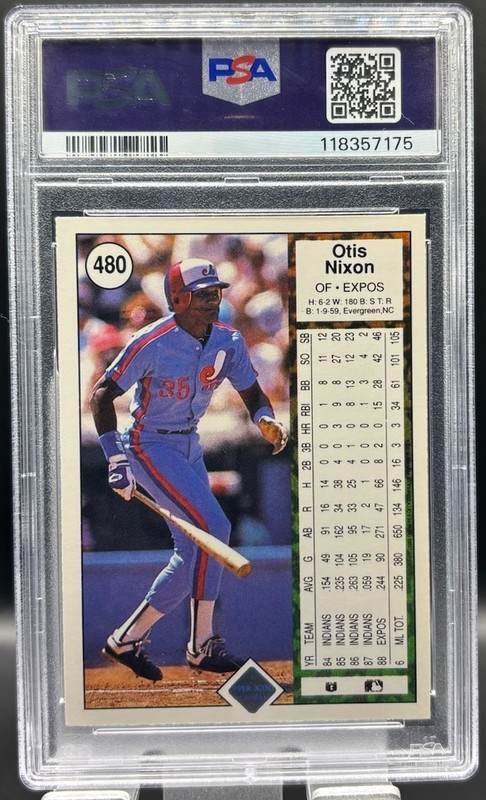 1989 Upper Deck Baseball Otis Nixon #480 Expos PSA 7 NM Vintage Graded view 2