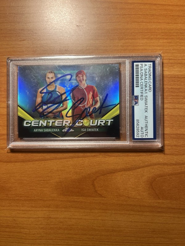 2024 Topps Chrome Center Court Aryna Sabalenka, Iga Swiatek Signed Card PSA/DNA view 2