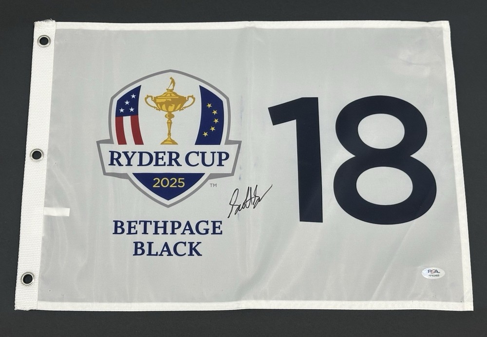 Scottie Scheffler Signed 2025 Ryder Cup Team USA Autographed Auto Flag PSA COA