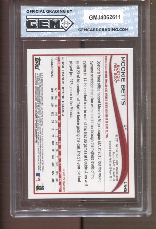 2014 Mookie Betts Topps Update Blue #US-26 Gem Mint 10 RC Rookie LA Dodgers view 2