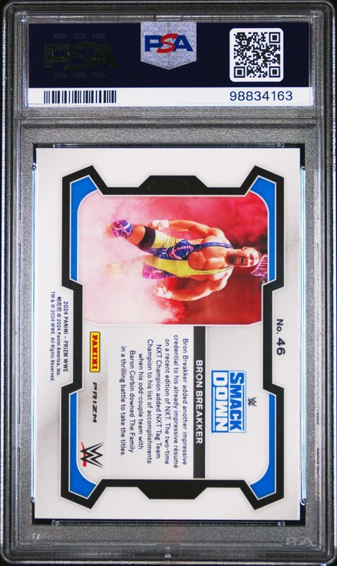 2024 Prizm WWE Bron Breakker #46 Ruby Wave PSA 10 view 2