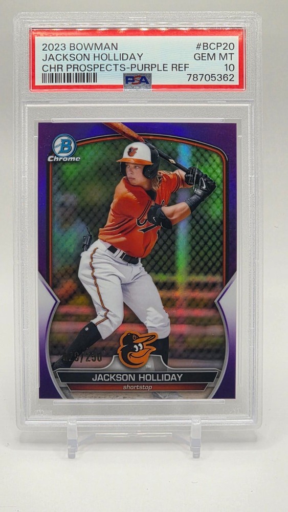2023 Bowman Chrome Prospects Jackson Holliday Purple Ref /250 PSA 10 Orioles