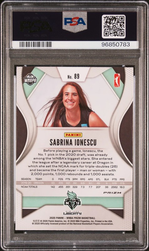 2020 Panini Prizm WNBA Sabrina Ionescu Silver RC PSA 9 view 2