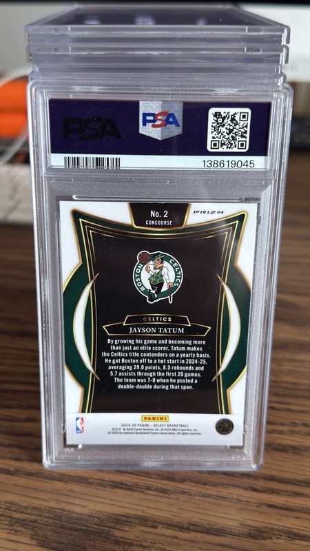 2024-25 Panini Select - Jayson Tatum #2  Blue Cracked Ice Parallel PSA 8 Celtics view 2