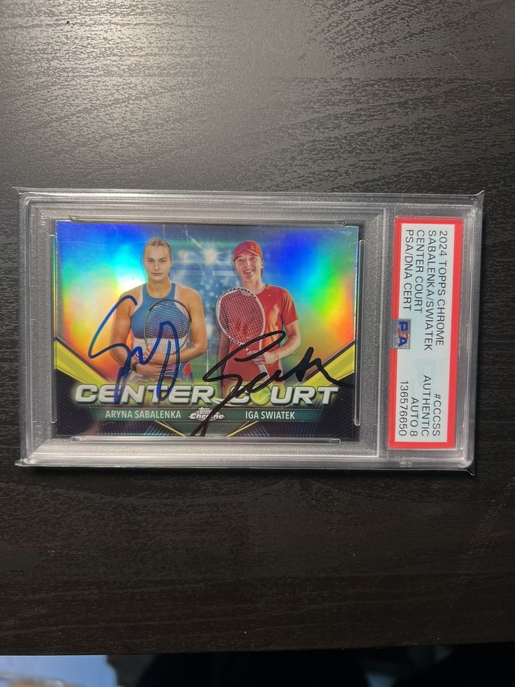 2024 Topps Chrome Center Court Aryna Sabalenka, Iga Swiatek Signed Card PSA 8