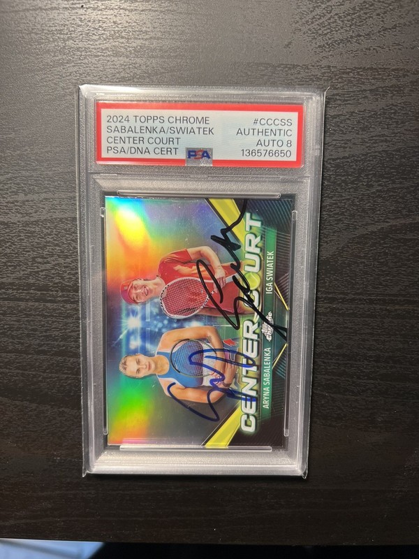 2024 Topps Chrome Center Court Aryna Sabalenka, Iga Swiatek Signed Card PSA 8 view 2