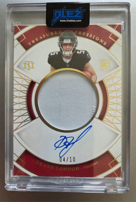 Drake London RPA 2022 NATIONAL TREASURES Impressions RC Patch Auto /10 Atlanta view 2