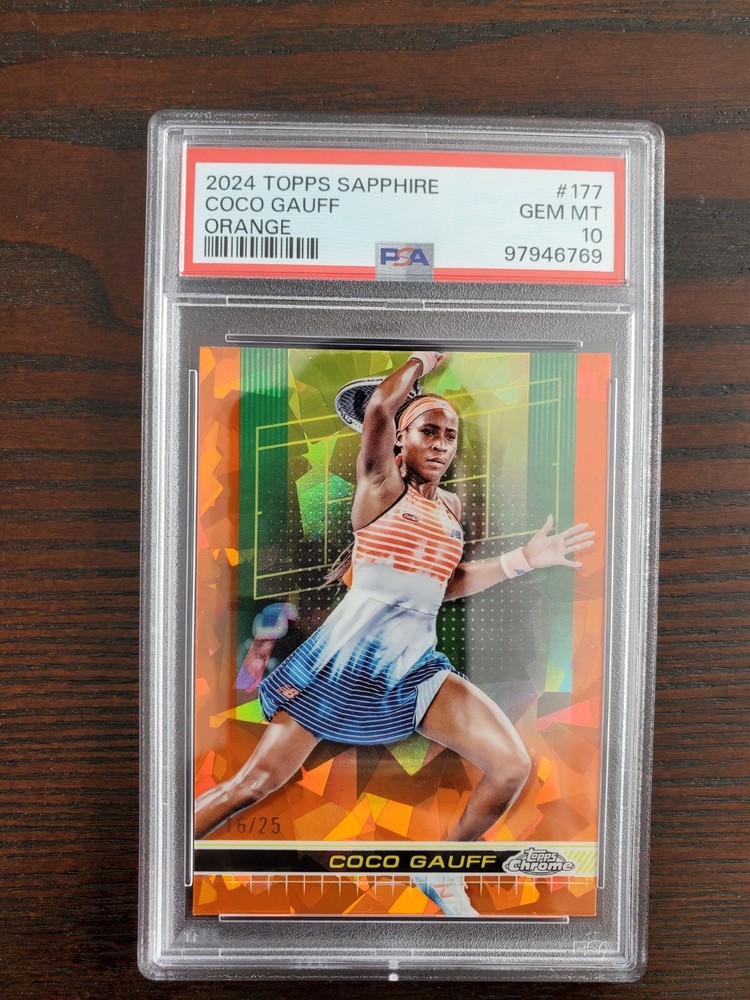 Coco Gauff 2024 Topps Chrome Tennis Sapphire #177 Orange Refractor /25 PSA 10