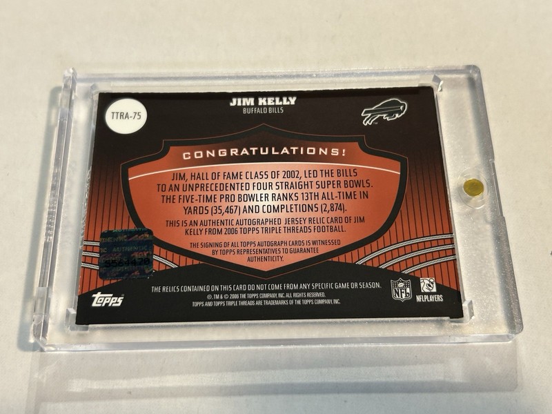 2006 Topps Triple Threads Jim Kelly 18/18 Game Used Patch Auto Bills SSP view 2