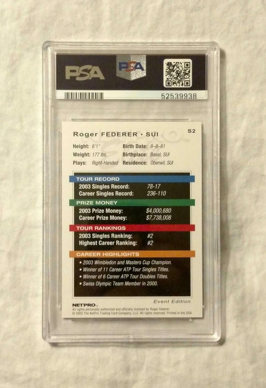 2003 NetPro Elite Event Starter White Shirt Roger Federer #S2 Rookie PSA 9 Mint view 2