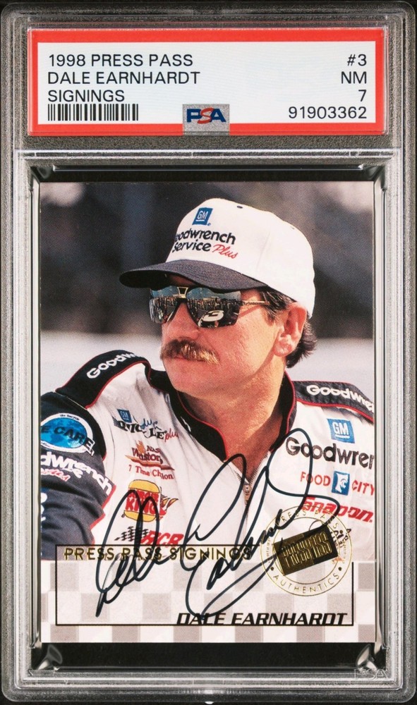 DALE EARNHARDT SR. PSA 7 NM 1998 PRESS PASS SIGNINGS  #124/402 (POPULATION 2)
