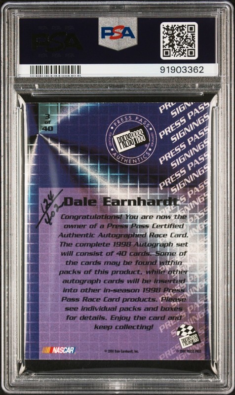 DALE EARNHARDT SR. PSA 7 NM 1998 PRESS PASS SIGNINGS  #124/402 (POPULATION 2) view 2