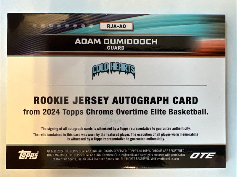 2023-24 Topps Chrome OTE Adam Oumiddoch RC Basketball Jersey Relic Patch Auto view 2