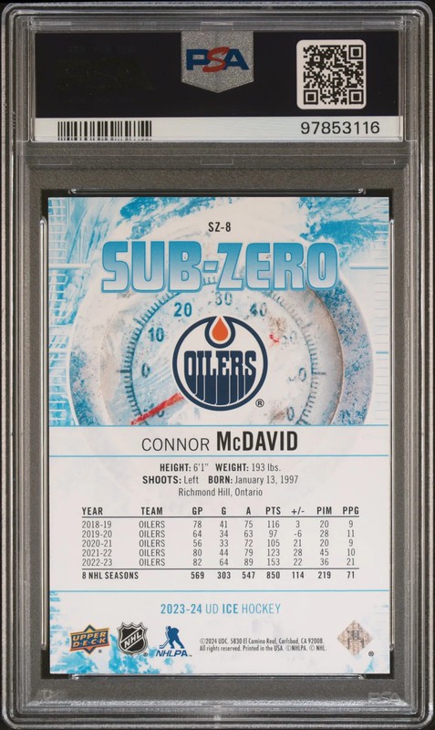 2023 Upper Deck Ice Sub Zero Connor McDavid PSA 9 view 2