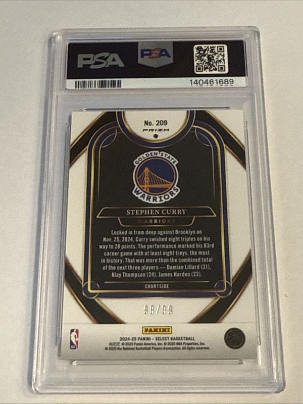 2024-25 Panini Select Courtside Stephen Curry #209 Light Blue Disco /99 PSA 10 view 2