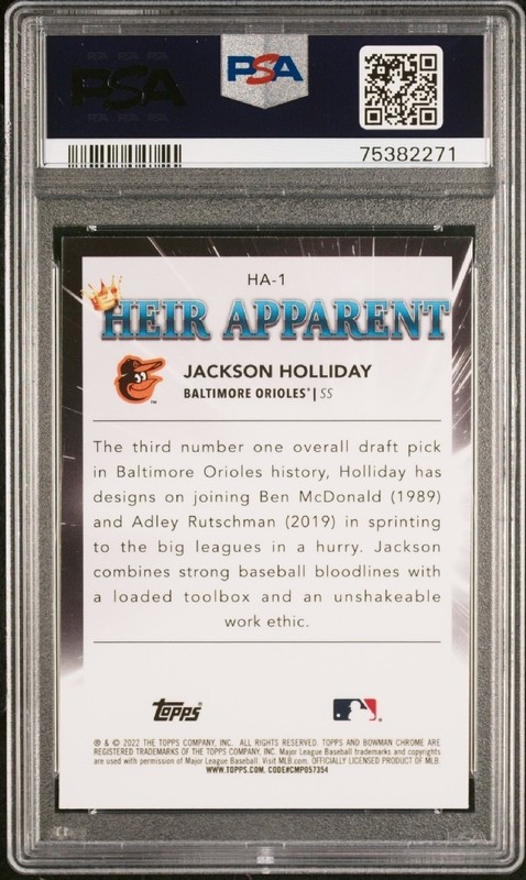 Jackson Holliday 2022 Bowman Draft Chrome PSA Auto Heir Apparent Signed Orioles view 2