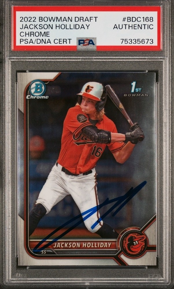Jackson Holliday 2022 Bowman Draft Chrome PSA Auto #BDC168 Signed Orioles view 1