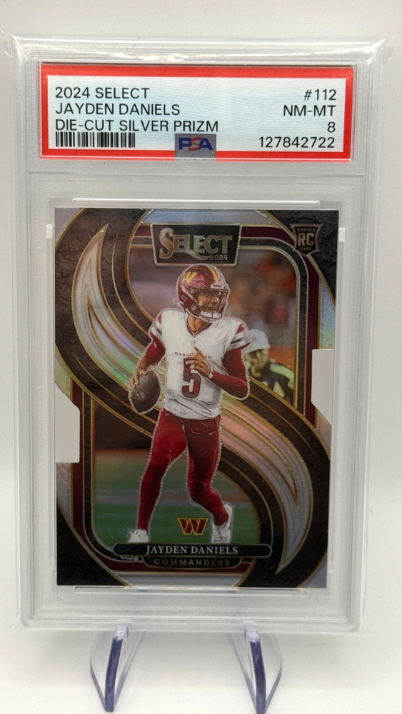 2024 Panini Select Jayden Daniels RC #112 Die-Cut Silver Prizm PSA 8