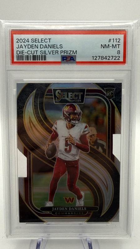 2024 Panini Select Jayden Daniels RC #112 Die-Cut Silver Prizm PSA 8 view 2
