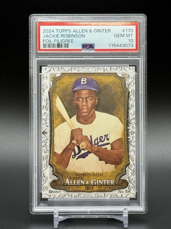 RARE 2024 Topps Allen & Ginter #170 Jackie Robinson FOIL FILIGREE PSA 10 GEM view 2