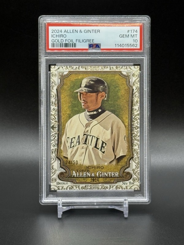 RARE 2024 Topps Allen & Ginter #174 ICHIRO GOLD FOIL FILIGREE 24/50 - PSA 10 GEM view 2
