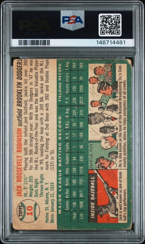 Jackie Robinson 1954 Topps (MC) PSA 1 #10 Brooklyn Dodgers view 2