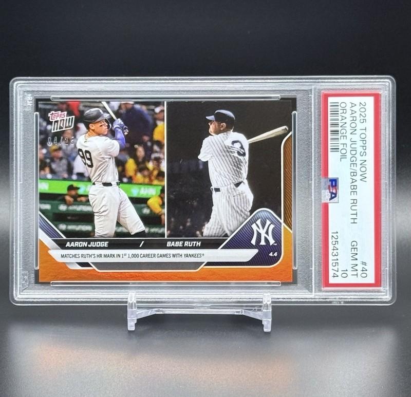 RARE 2025 Topps NOW #40 Aaron Judge / Babe Ruth Orange Foil /25 PSA 10 GEM MINT view 2