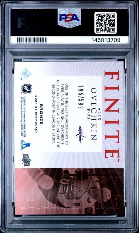 2024-25 SPx #F-23 Alex Ovechkin Finite Bronze PSA 9 #/599 view 2
