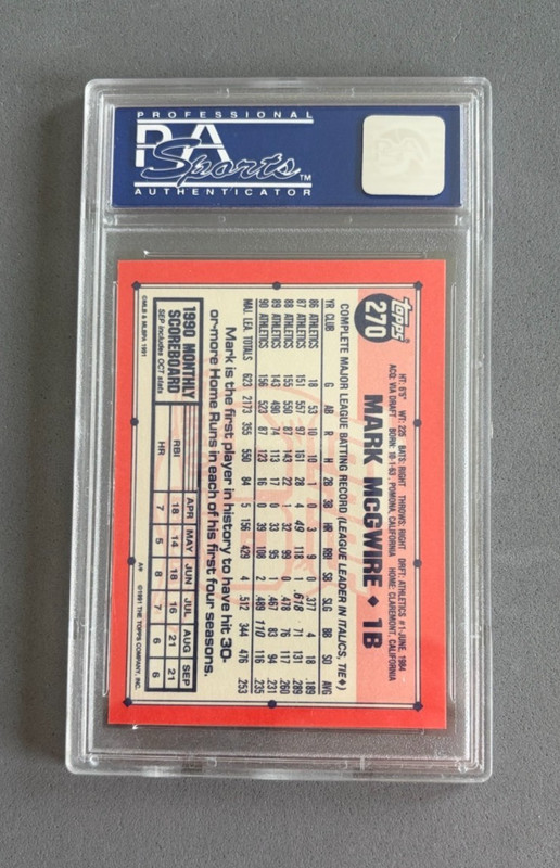 1991 Topps Tiffany #270 Mark McGwire PSA 9 MINT Oakland A's view 2