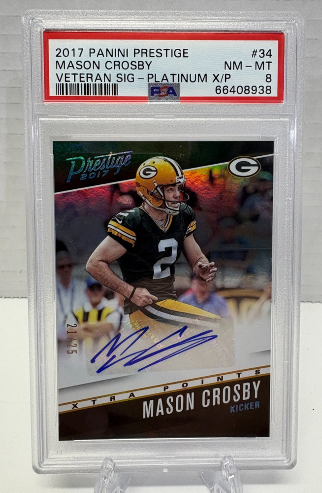 2017 Panini Prestige Veteran Signatures 21/25 Mason Crosby #34 Auto - PSA 8