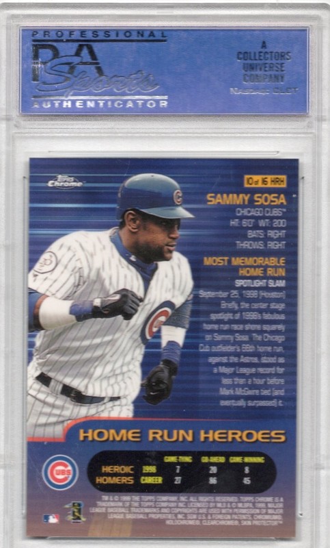 1999 Topps Chrome Home Run Heroes Sammy Sosa Chicago Cubs PSA 10 GEM SP view 2