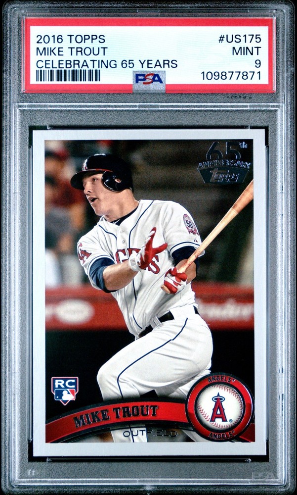 2016 TOPPS #US175 MIKE TROUT CELEBRATING 65 YEARS SILVER ROOKIE REPRINT PSA 9