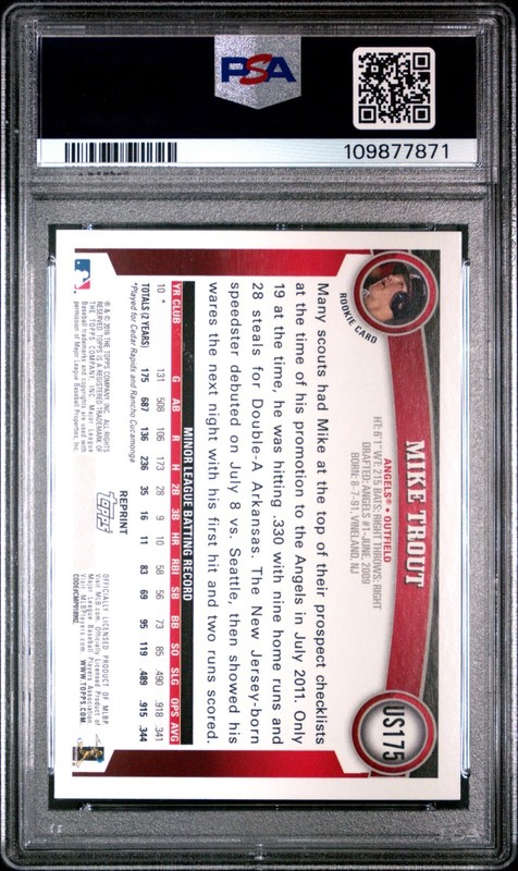 2016 TOPPS #US175 MIKE TROUT CELEBRATING 65 YEARS SILVER ROOKIE REPRINT PSA 9 view 2