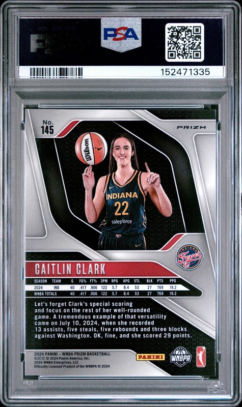 2024 Panini Prizm WNBA Caitlin Clark Blue Velocity Prizm Rookie PSA 8 RC Fever view 2