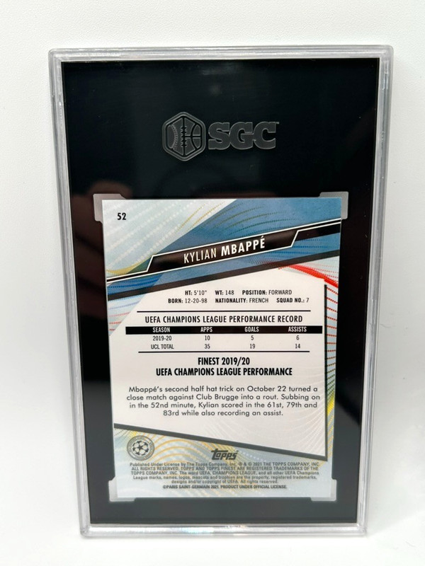 2020-21 Topps Finest UEFA Kylian Mbappe SGC 10 Gem Mint Soccer FREE SHIPPING!! view 2