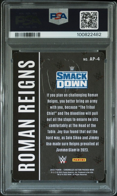 2023 Panini Chronicles Action Packed WWE Roman Reigns #AP-4 PSA 9 view 2