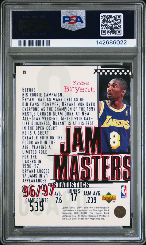 1997 UD3 19 KOBE BRYANT JAM MASTERS PSA 9 view 2