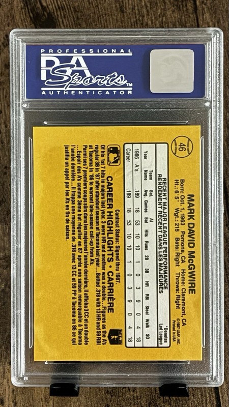 Mark McGwire RC 1987 Leaf Canadian Rookie Athletics PSA 9 (OC) view 2