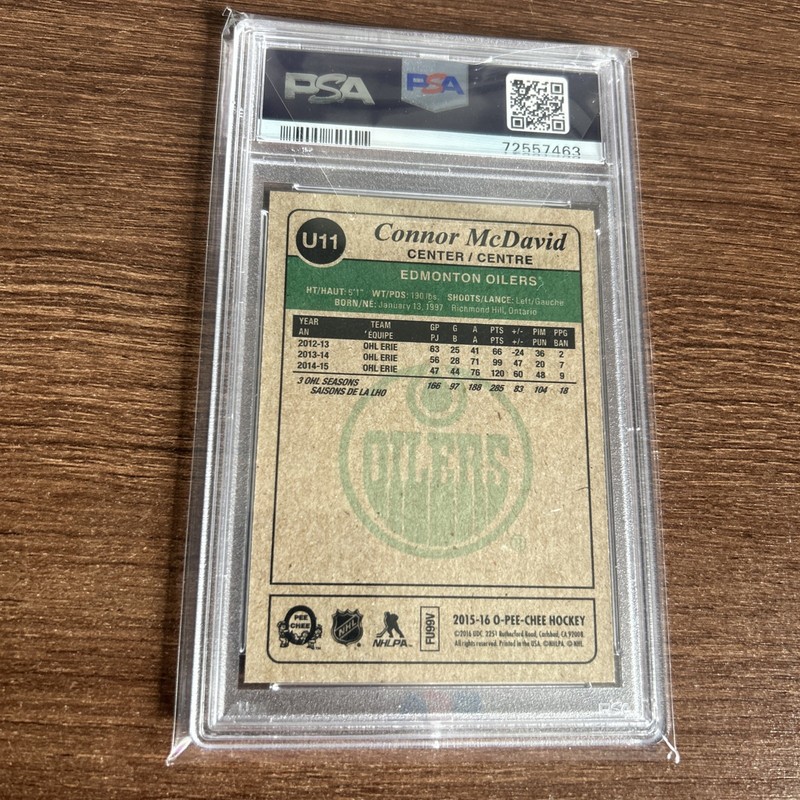 2015-16 Upper Deck O-Pee-Chee Update Connor McDavid #U11 (RC) PSA 10 view 2