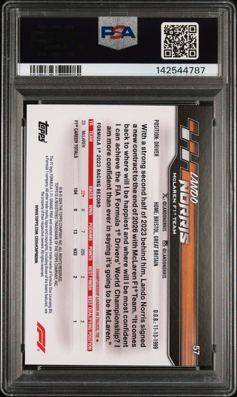 PSA 9    2024 Topps Paddock Pass Formula 1 Lando Norris #57 McLaren F1 view 2